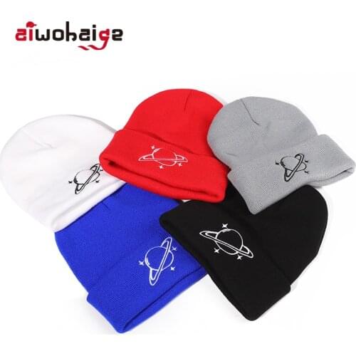 New Planet Embroidery Knitted Beanies Hat Women Men Fashion Winter Warm Multicolor Skullies Caps Soft Elastic Cap Sport Bonnet