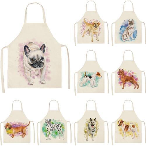 Dog Pug Kitchen Sleeveless Aprons For Women Cotton Linen Bibs Household Cleaning Pinafore Home Cooking Apron 53*65cm WQL0199