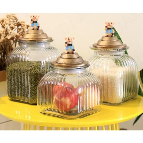 European Style Glass Storage Jar Lovely Pig Sugar Jars Tea Caddy Seal Cereal Dispenser Desktop Kitchen Organizer Ornaments