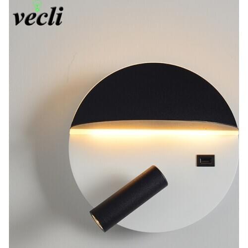 LED Wall Lights With Switch And USB Interface Fashion White Black Lamp Fixture Bedside Corridor Aisle Lighting Art Luminaire