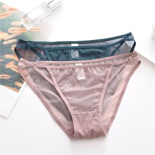 Women Underwear Retro Lace Mesh Fashion Thin Panties Low Waist Breathable Female Brifes Sexy Transparent Underpants