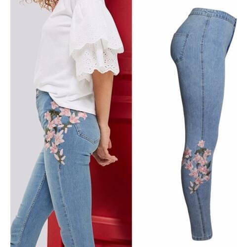 Summer Embroidery Flower High Waist Jeans Woman New Bodycon Sexy Hot Stretch Denim Ladies Jeans Women Pants Streetwear Trousers