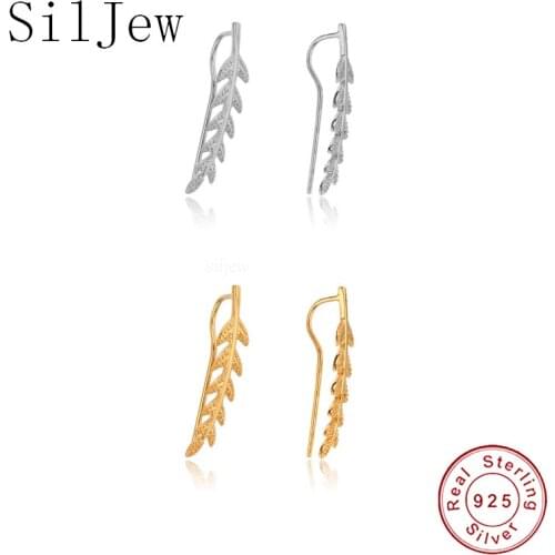 SilJew 925 Sterling Silver Earring Branch and Leaf Leaves Shape Ear Cute Wild Simple Trend Female Ear Piercing Luxury Jewelry