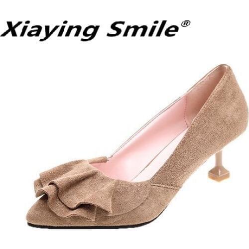 Xiaying Smile women shoes 2019 spring new pink pointed heels thin heel princess shoes shallow mouth work shoes