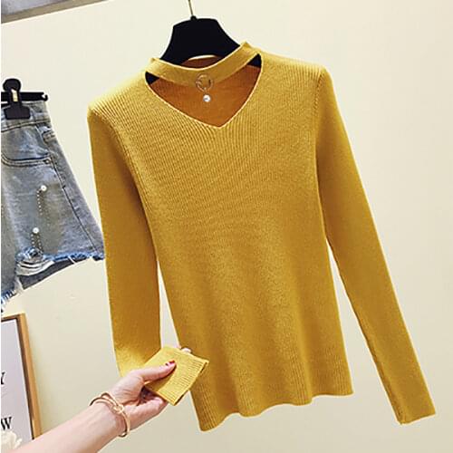 Shintimes 2020 Winter Tops Korean Sweater Knitted Jumpers V-Neck Women Long Sleeve Female Slim Sweaters Pullovers Kobieta Swetry