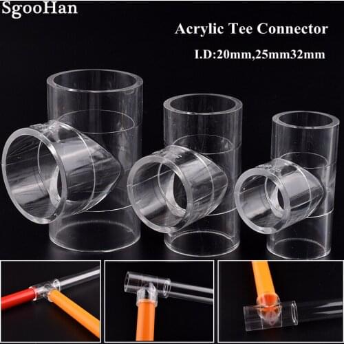 1~10pcs I.D 20/25/32mm Plexiglass Acrylic Pipe Aquarium Fish Tank Tee Joint Home DIY Water Tank PMMA Tube 3 Way Tee Connectors