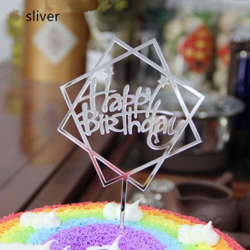 1PCS Glitter Happy Birthday Cake Topper Acrylic Letter Gold Silver Red Pink Cake Top Flag Decoration For Birthday Party Supplies