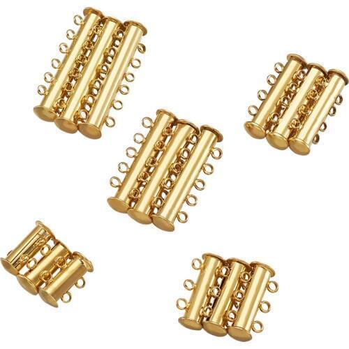 15pcs Multi Strand Golden Slide Lock Magnetic Tube Brass Clasps For Necklaces Bracelets Earrings DIY Making 2/3/4/5/6-Strand