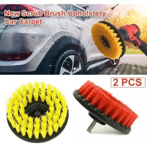 2 Pcs Scrub Brush Upholstery Car Carpet Mat 5" Round With Power Drill Attachment Car Interiors Washing Tool Cleaning Accessory