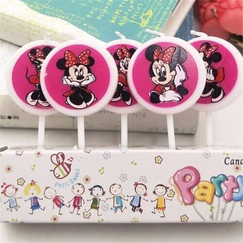 5pcs/lot Minnie Mouse Party Supplies Kids Birthday Candles Evening Party Decorations Set Birthday Wedding Party Cake Candles