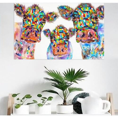 Three Cows Watercolor Abstract Animal Print Canvas Painting Childrens Room Study Wall Art Painting Pictures Mural Home Decor
