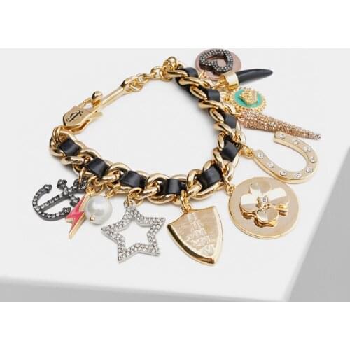O35 punk style chunky thick chain bracelet for women charm leather bracelet for girl jewelry gift star lucky clover