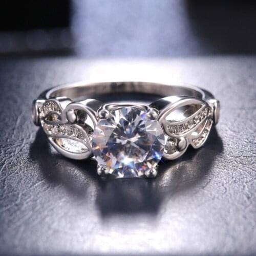 CAOSHI Hollow Leaves Band with Round Dazzling CZ Stone Wedding Ring Daily Collocation Elegance Jewelry for Women Wholesale Bulk