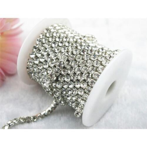 1 yard 5mm Clear Crystal Close Rhinestone Silver Chain Trim Cake Decoration LZ08