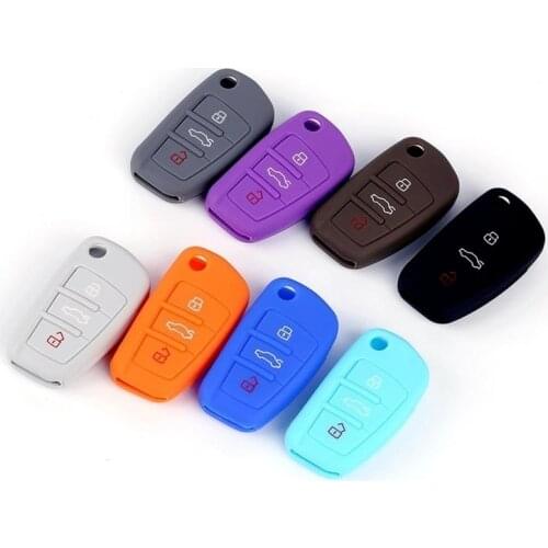 Funda protectora para llave de coche, carcasa de silicona con soporte de piel para Audi A3 Q2L Q3 S3 RS3 A4 A6 A6L A8 Q7