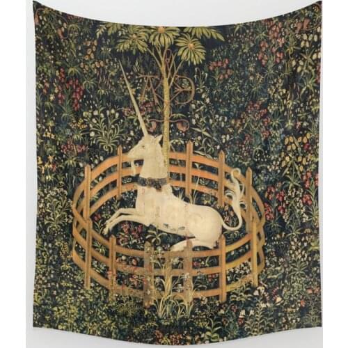 The Unicorn In Captivity Tapestry Wall Hanging Beach Throw Rug Blanket Camping Tent Travel Sleeping Pad Tapestry