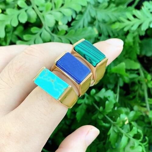 KOMi One Size US 7 Metal Alloy Turquoises Malachite Stones Rings for Women Couple Gifts Geometric Square Knuckle Rings K3696
