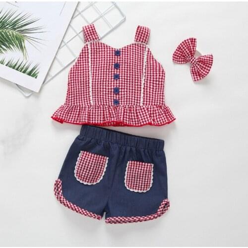 Baby Girl Clothing Set 2021 Summer New Fashion Childrens Checkered Camisole + Shorts 2Pcs Childrens Clothing