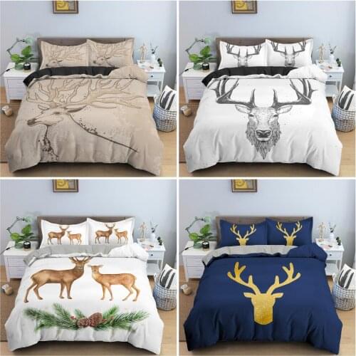 3D Animal Deer Pattern Duvet / Quilt Cover Set Queen King Size Bedding Set Luxury Bedclothes With Pillowcase Home Textile