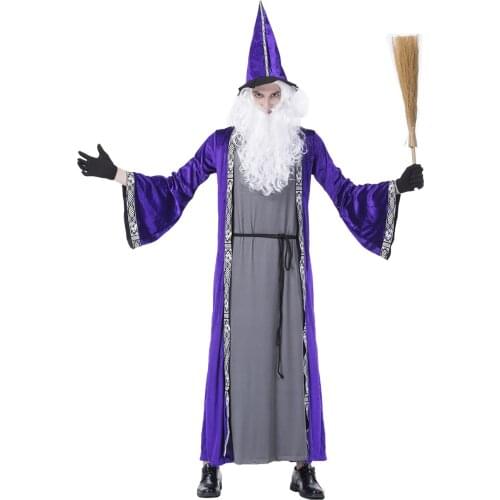 Halloween Men Costumes Wizard Prognosticator Adult Dress Cosplay Show Stage Games Masquerade Man Magic Prophet Play Clothes
