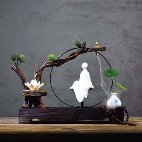 Incense Burner Holder Home Decor Sandalwood Ceramic Backflow Incense Burner Desktop Buddha Figurines Zen Garden Room Decor