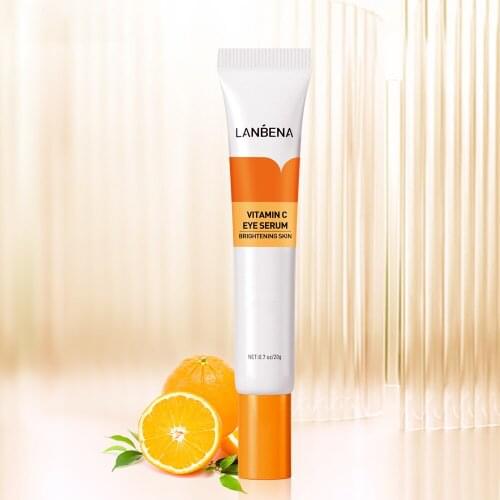 LANBENA Vitamin C Eye Serum Brightening Fading Dark Circles Bags Anti-Wrinkle liminate puffiness Eye Care With Massage Head 20g