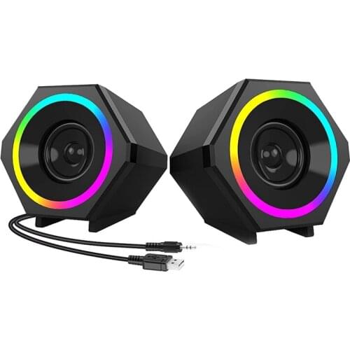 Top Deals PC Speakers Compact Stereo Gaming Speakers USB-Powered Wired With Enhanced Bass, Rainbow LED Lighting,3.5Mm Audio Inpu