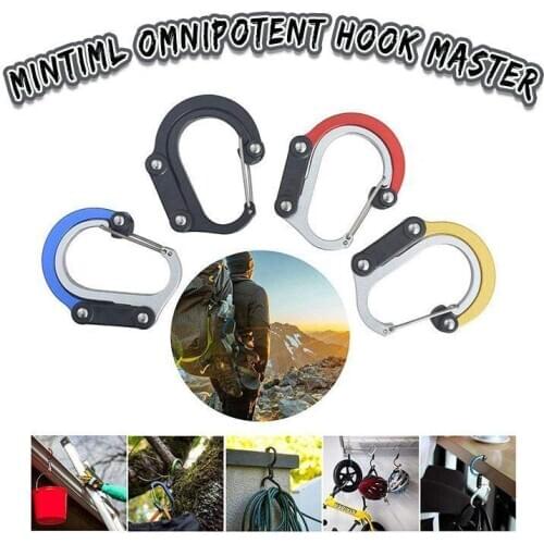 Mintiml Omnipotent Hook Master Steel Small Carabiner Clips Outdoor Camping Multi Tool Fishing Acessories