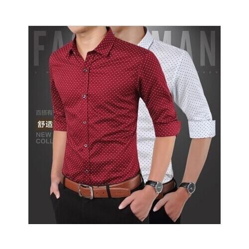 Mens casual print shirt mens long-sleeved self-fitting shirt plus size M--5XL