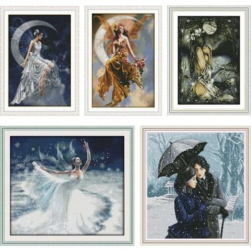 Joy Sunday Cross Stitch Kit Stamped The Moon Fairy Embroidery Needlework Thread Gift 11CT 14CT Print Handmade Counted Fabric Set
