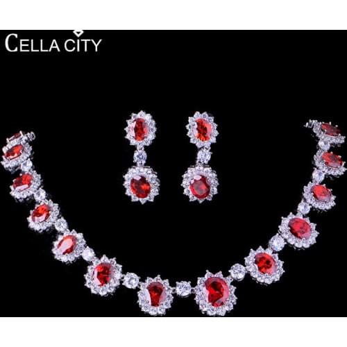 Cellacity Silver 925 Jewelry Set for Women Oval Gemstones Womens Wear Jewelry Bride Suit Necklace Earrings AAA Zircon Sunflower