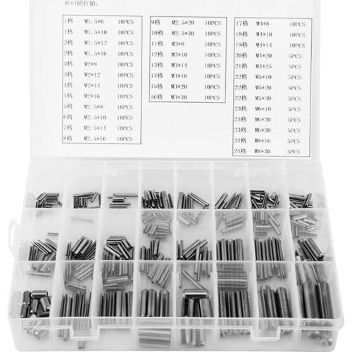 280Pcs Stainless Steel Spring Pin Tension Elastic Cylindrical Cotter Pins Set M1.5 M2 M2.5 M3 M4 M5 M6 M8 Dowel