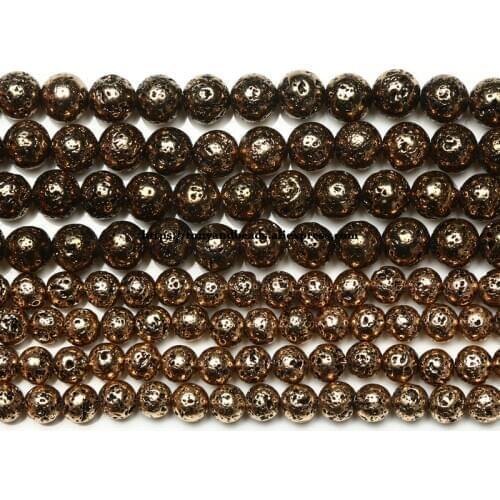 Natural Stone Antique Red Copper Plated Volcano Lava Round Loose Beads 15" Strand 6 8 10 MM For Jewelry Making