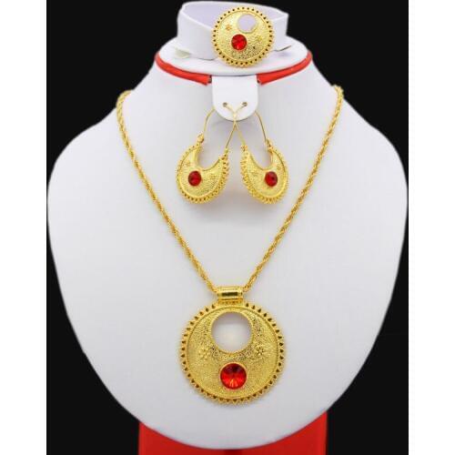 2017 New Big Size Ethiopian Wedding Jewelry Sets Gold Color Jewelry Habesha African Eritrea Women Gift