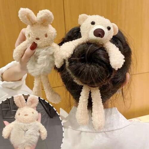Vienkim 2021 Newest Mink Fur Hair Rope Cute Bear Scrunchie Women Girls Elastic Hair Rubber Bands Gum Ponytail Holder Hair