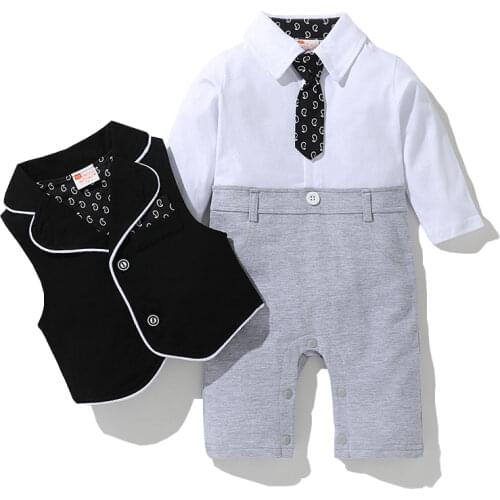 New Baby Clothes Spring and Autumn Clothes Newborn One-piece Vest Two-piece Gentleman Crawling Clothes Boy Warm Autumn Clothes
