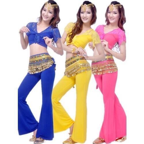 New Style Lace Dance Costume Belly Dance Clothes Bellydance Set Indian Dancing Suit 3pcs Top&Pant&Belt 8 colors