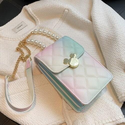 Original PU Square Pearl Chain Crossbody Bags For Women Shoulder Bag Totes Fashion Casual Mobile Phone Bag Wallet Purse