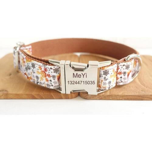 SNOW CHRISTMAS TREE Polyester Webbing Dog Collar with Laser Engraved Personalized Buckle Dropshipping Available