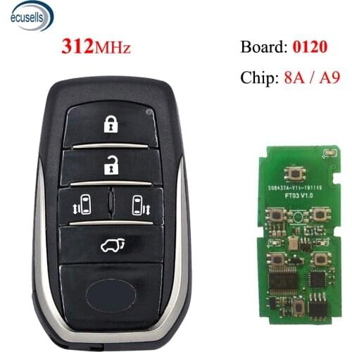 Board 0120 5/6 Button 312 MHz 8A-A9 Chip Keyless-Go Smart Remote Key For Toyota with TOY12 Blade