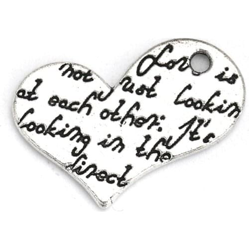 DoreenBeads Fashion Zinc Based Alloy Charms Pendant Heart Silver Color Color Message Patern 22mm( 7/8") x 17mm( 5/8"), 30 PCs