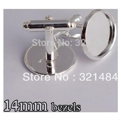 Silver plated 100piece/lot 14mm cabochon setting cameo base cufflinks findings blank jewelry bezels