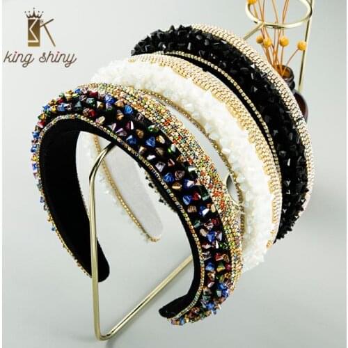 Elegant Baroque Full Crystal Designer Headband for Woman Luxury Rhinestone Padded Thick Sponge Hair Band Bride Wedding Headpiece