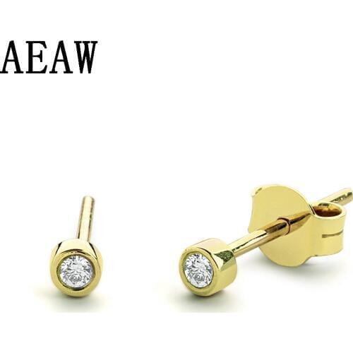 1.8mm Tiny Bezel Setting Diamond Stud Earrings in 14k Yellow Gold Genuine Diamond Stud Earrings Push Backs Perfect Gift