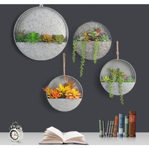 Modern Round Iron Wall Vase Home Living Room Restaurant Hanging Flower Pot Wall Decor Succulent Plant Planters Art Vases