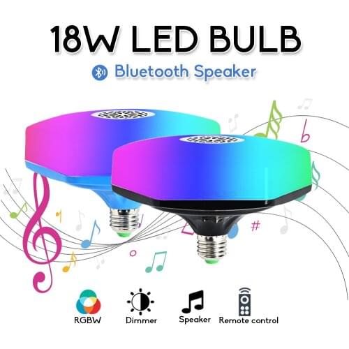 Smart Bluetooth LED Light Bulb RGBW E27 18W 4.0 Audio Speakers Lamp Dimmable Wireless Music Bulb Color Changing Ambient Lighting