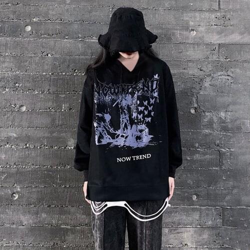 Y2K Gothic Hoodies Womens Halloween Ghost Print Long Sleeve Fleece Hooded Sweatshirts Harajuku Streetwear Autumn Clothes A40