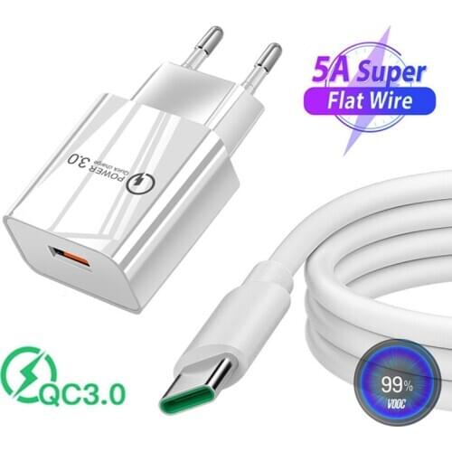 For Samsung S20 FE A51 Google Pixel 4a 5G Fast USB Charger adapter 5A VOOC Super Type C Charge cable OPPO Reno4 F Realme 6 7 X50