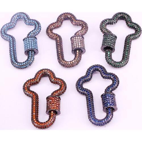 4PCS, Cross Shaped Connector Clasp, Multi-color Full CZ Micro Pave, Metalblack Color, For Necklace Jewelry Findings
