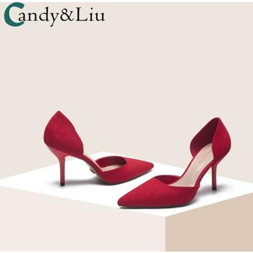 Red Wedding Shoes Women 2021 New 8cm High-heeled Wedding Shoes Bride Shoe Tip Heel Heels Single-shoe Womens Shoes